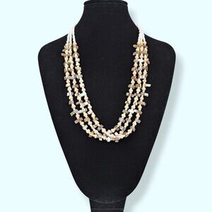 Vintage 3-Strand MOP & Wood Bead Necklace